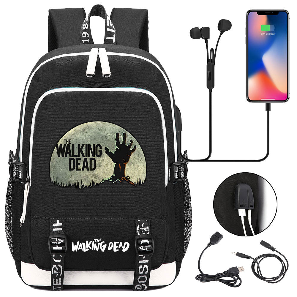 The Walking Dead USB Charging Backpack School Note Book Laptop Travel Bags