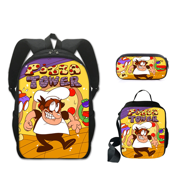 Pizza Tower Schoolbag Backpack Lunch Bag Pencil Case 3pcs Set Gift for Kids Students