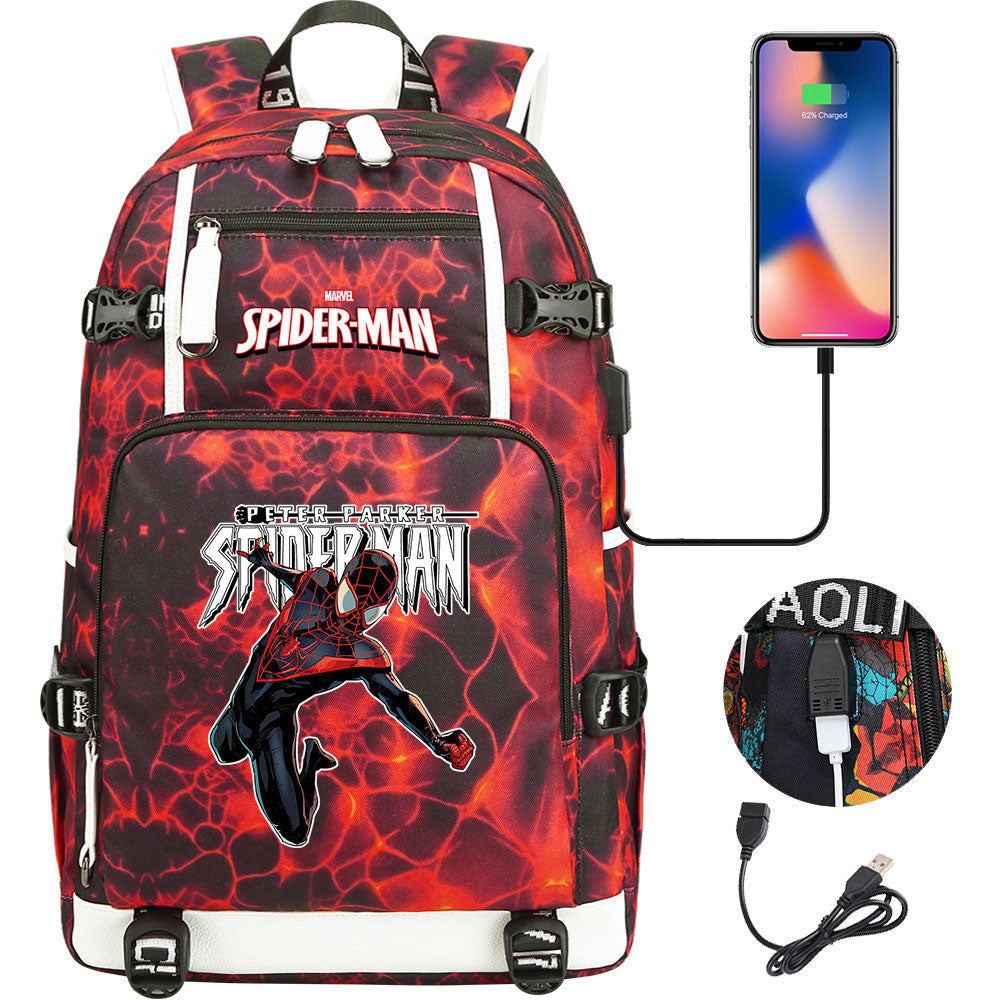 Spiderman Gwen Miles Morales  USB Charging Backpack School NoteBook Laptop Travel Bags