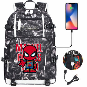 Avengers Superhero Iron Man Captain America Spiderman Hulk Thor Thanos USB Charging Backpack School NoteBook Laptop Travel Bags