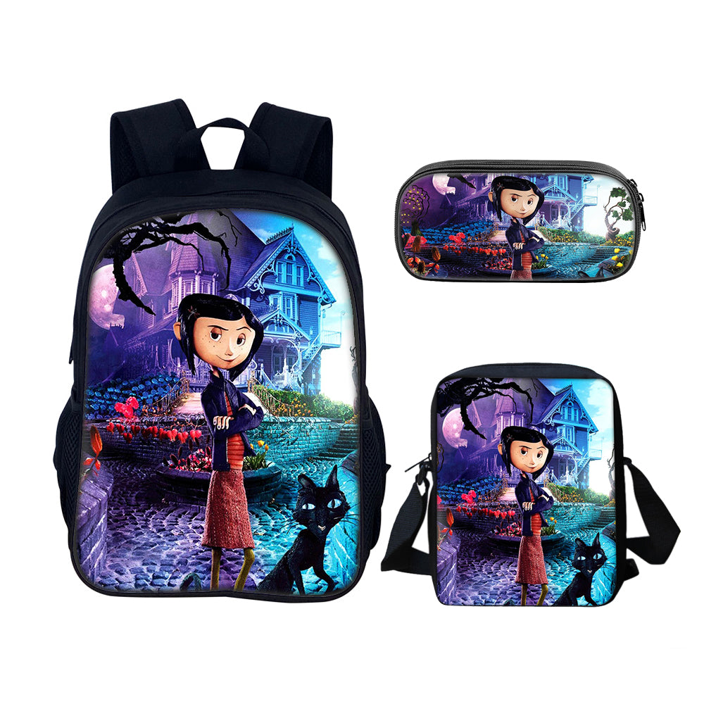Coraline the Secret Door Schoolbag Backpack Lunch Bag Pencil Case 3pcs Set Gift for Kids Students