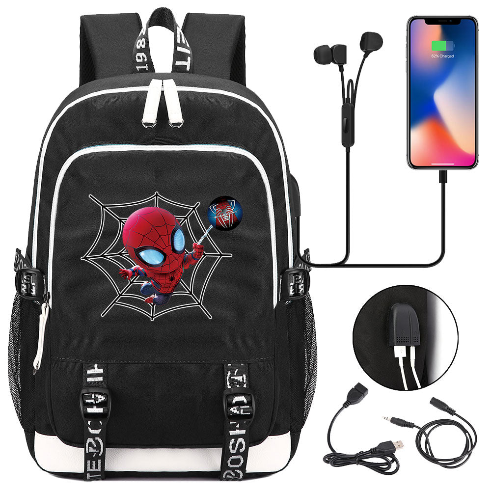 Spiderman Superhero USB Charging Backpack School Note Book Laptop Travel Bags