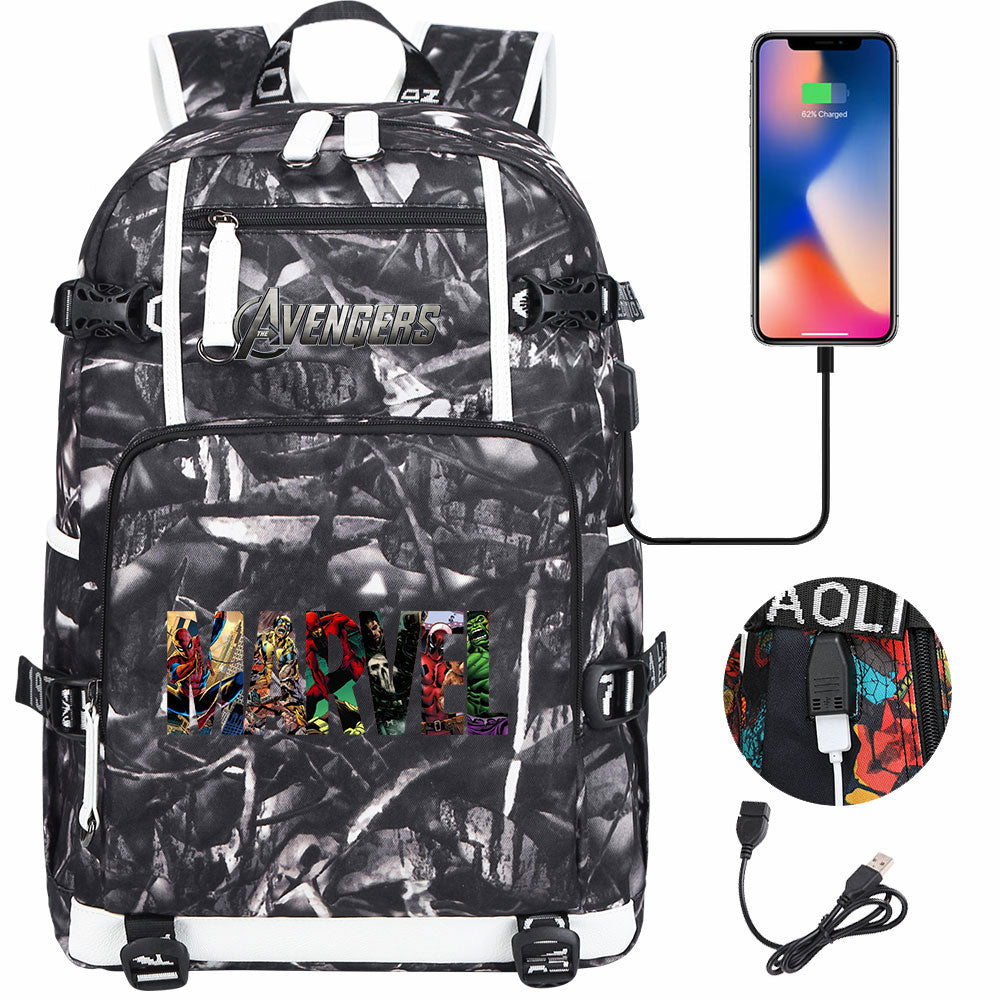 Avengers Superhero USB Charging Backpack School NoteBook Laptop Travel Bags