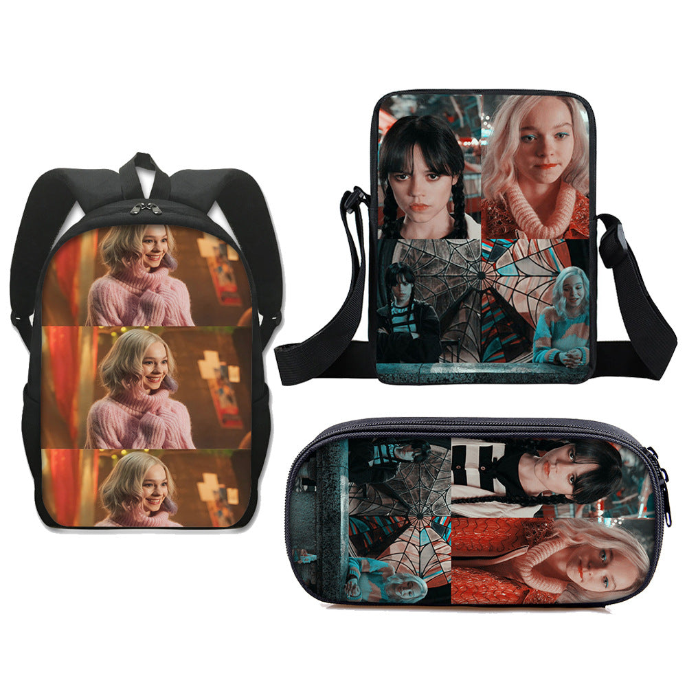 Wednesday Addams Schoolbag Backpack Lunch Bag Pencil Case 3pcs Set Gift for Kids Students