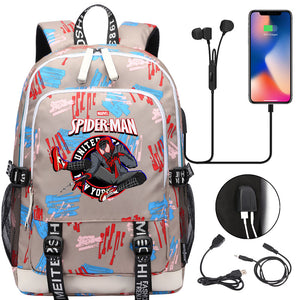 Spiderman Into the Spider Verse Miles Morales  USB Charging Backpack School Note Book Laptop Travel Bags