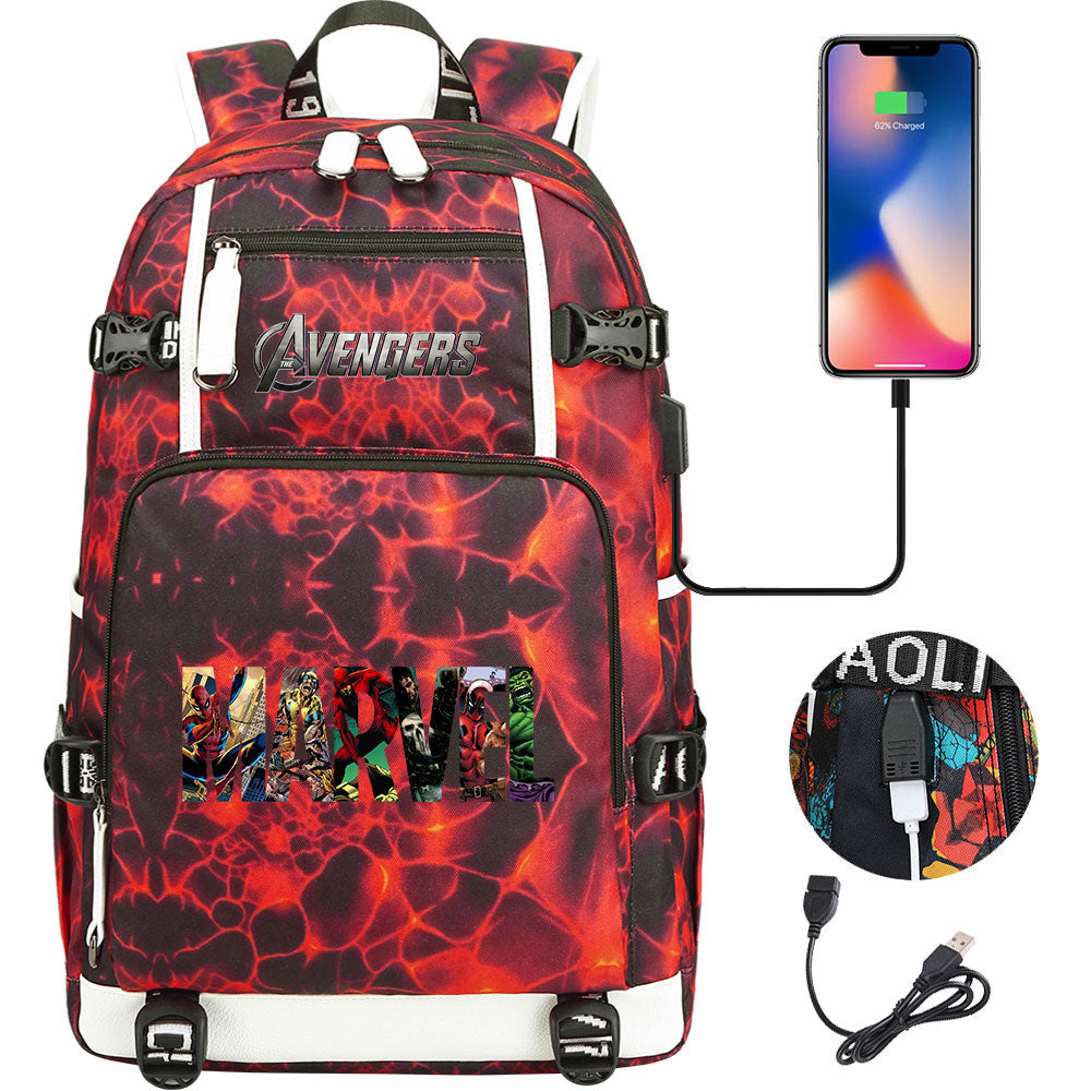 Avengers Superhero USB Charging Backpack School NoteBook Laptop Travel Bags