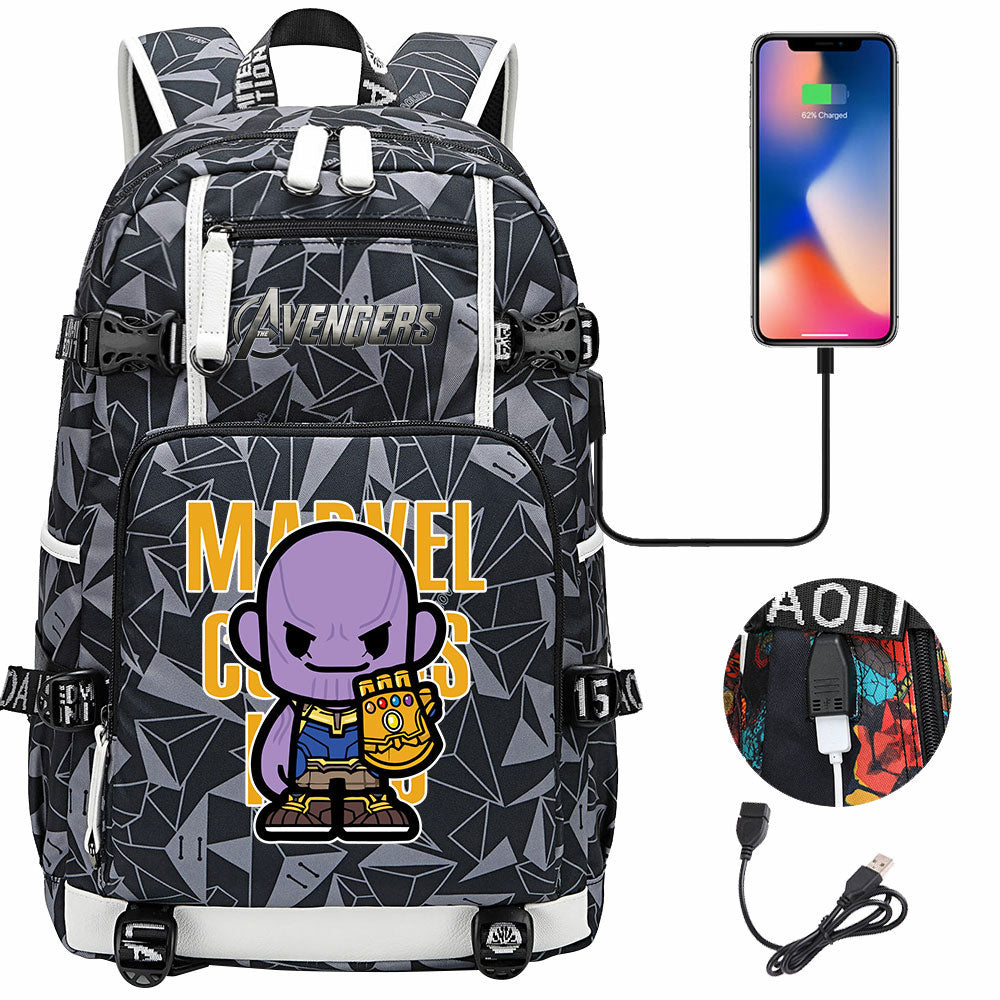 Avengers Superhero Iron Man Captain America Spiderman Hulk Thor Thanos USB Charging Backpack School NoteBook Laptop Travel Bags