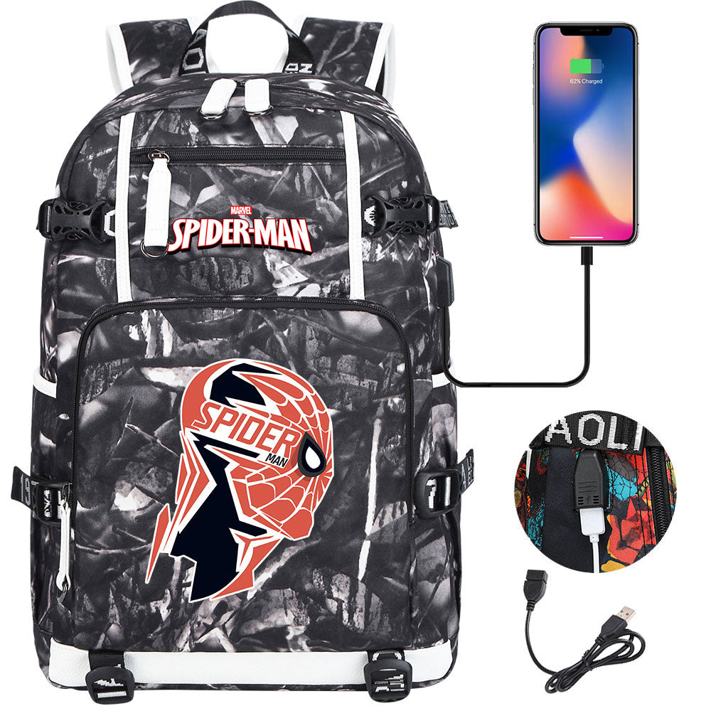 Spiderman Superhero Gwen Miles Morales  USB Charging Backpack School NoteBook Laptop Travel Bags