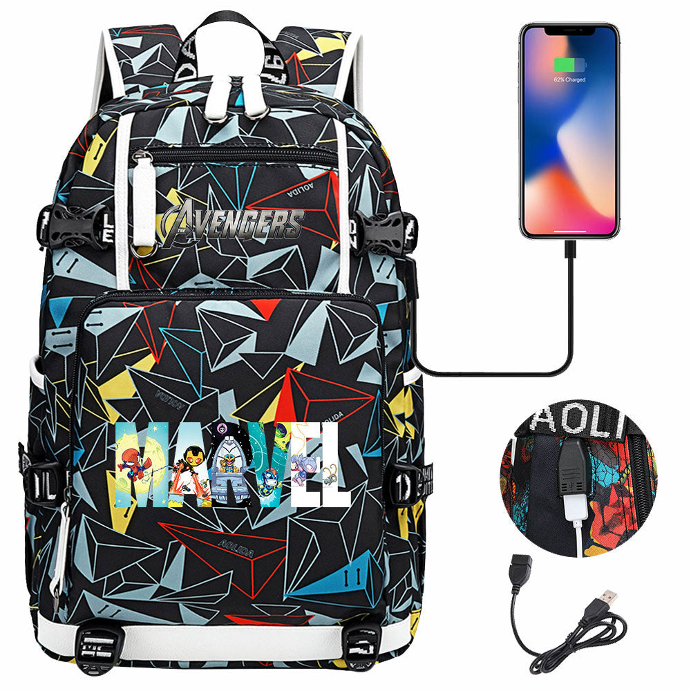Avengers Superhero USB Charging Backpack School NoteBook Laptop Travel Bags