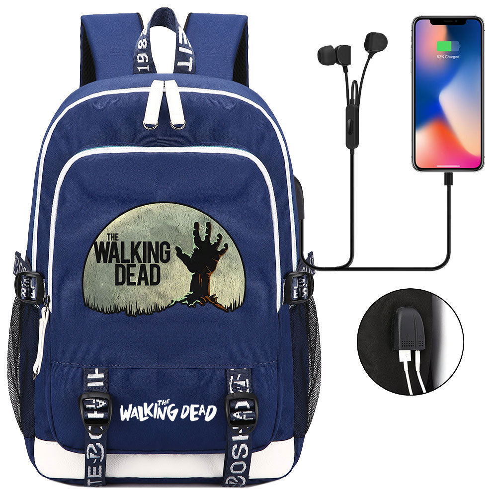 The Walking Dead USB Charging Backpack School Note Book Laptop Travel Bags