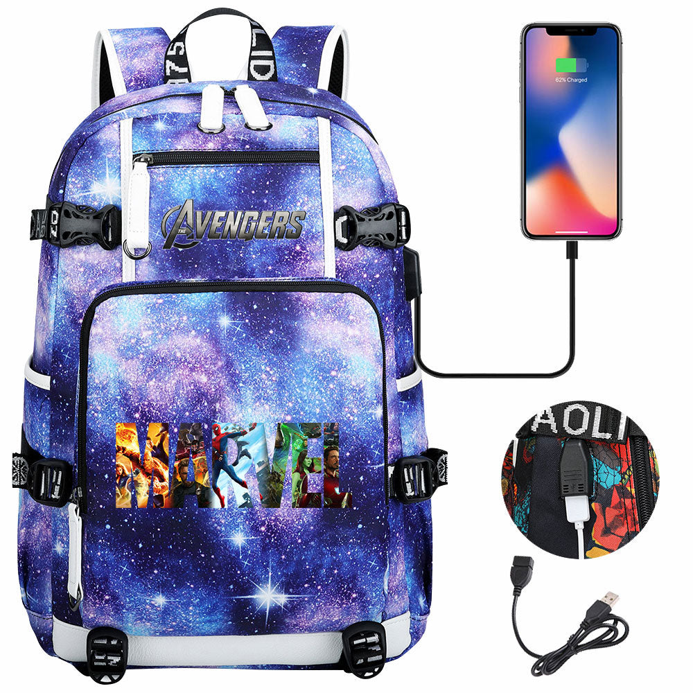 Avengers Superhero USB Charging Backpack School NoteBook Laptop Travel Bags