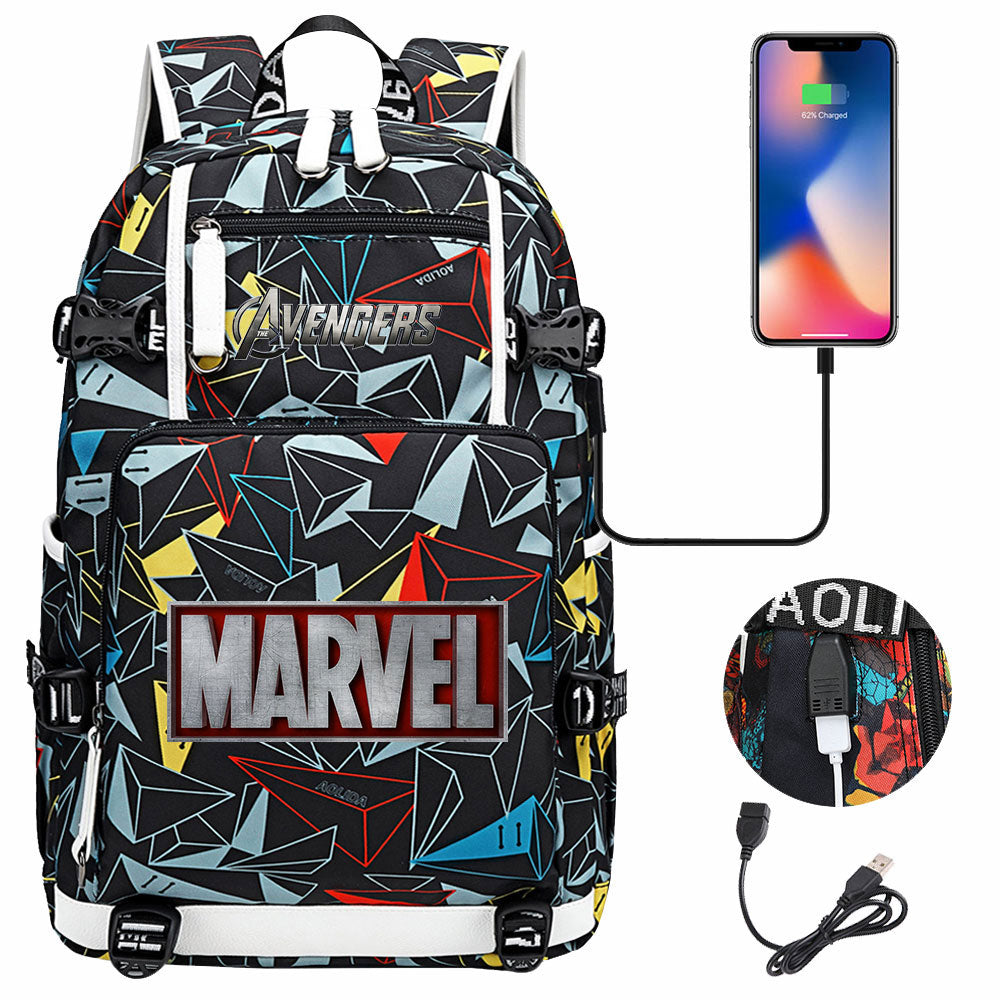 Avengers Superhero USB Charging Backpack School NoteBook Laptop Travel Bags