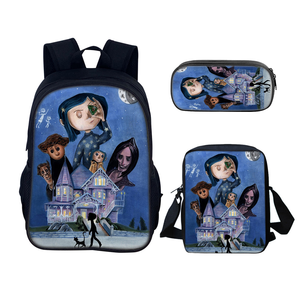 Coraline the Secret Door Schoolbag Backpack Lunch Bag Pencil Case 3pcs Set Gift for Kids Students