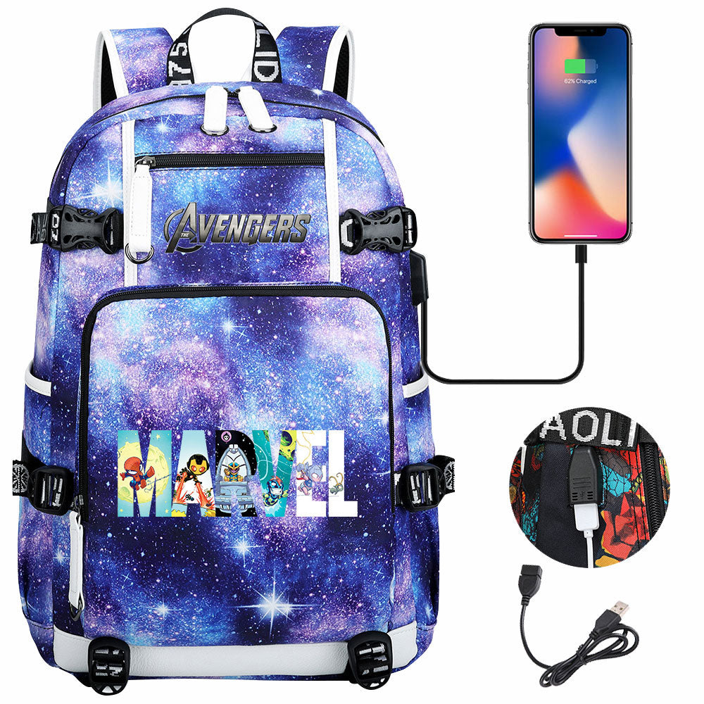 Avengers Superhero USB Charging Backpack School NoteBook Laptop Travel Bags