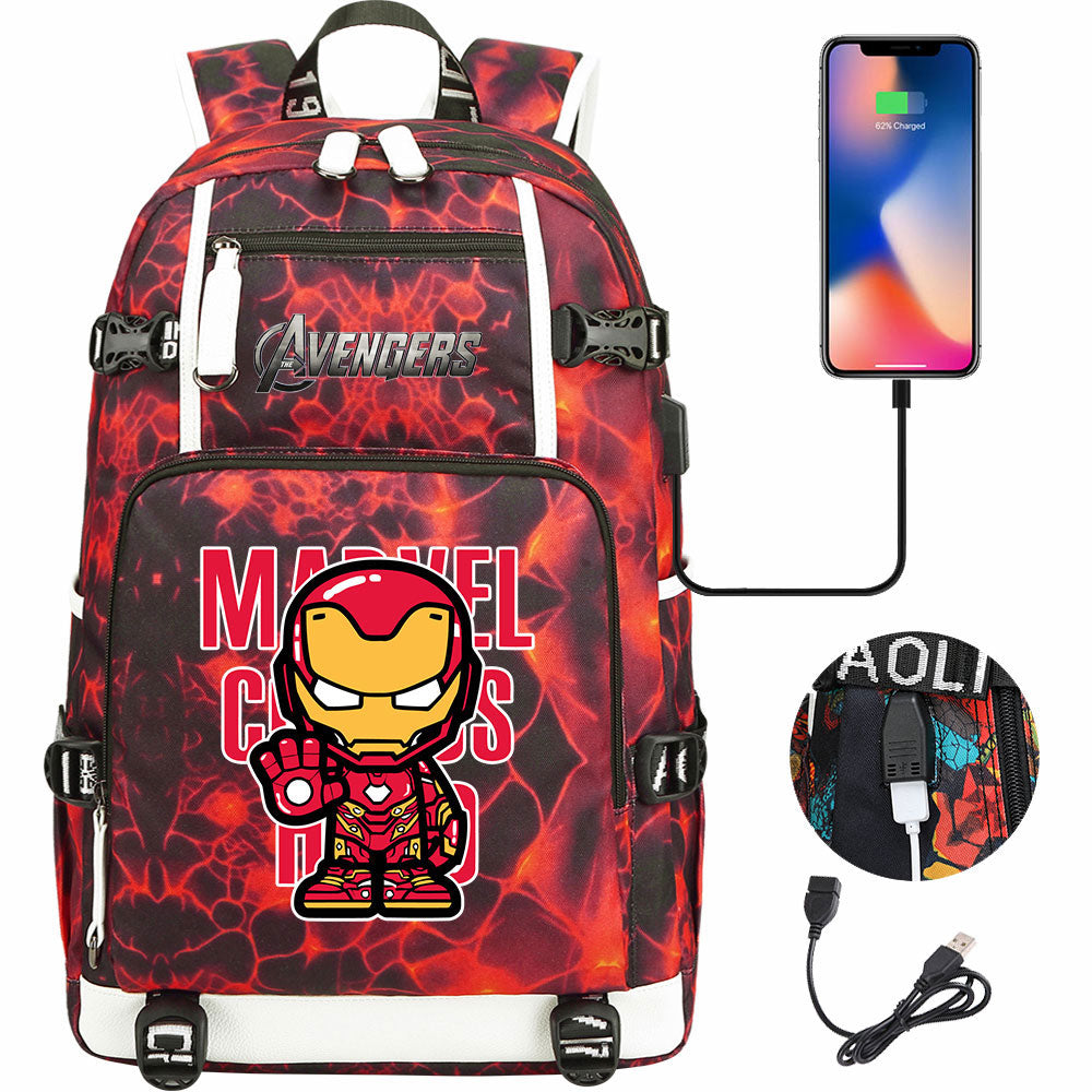 Avengers Superhero Iron Man Captain America Spiderman Hulk Thor Thanos USB Charging Backpack School NoteBook Laptop Travel Bags