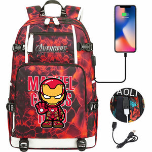 Avengers Superhero Iron Man Captain America Spiderman Hulk Thor Thanos USB Charging Backpack School NoteBook Laptop Travel Bags