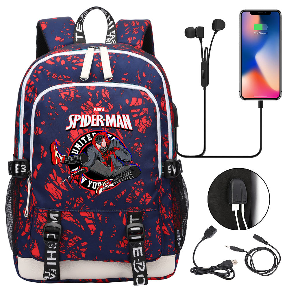 Spiderman Into the Spider Verse Miles Morales  USB Charging Backpack School Note Book Laptop Travel Bags