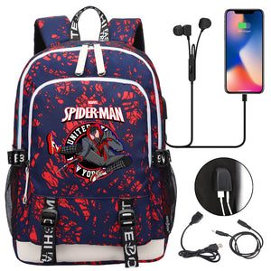Spiderman Into the Spider Verse Miles Morales  USB Charging Backpack School Note Book Laptop Travel Bags