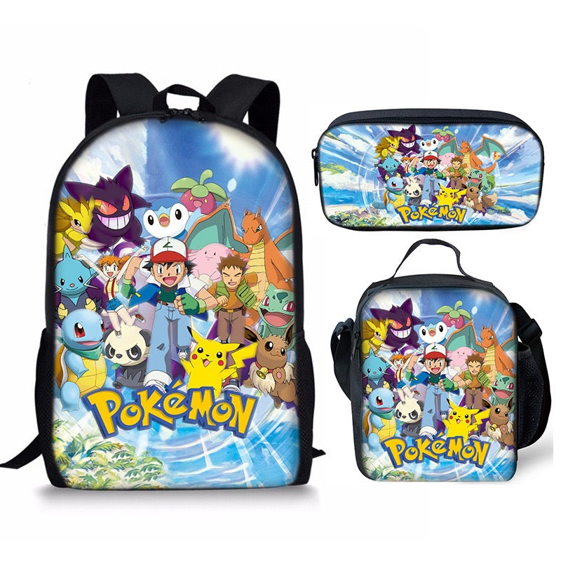 Pikachu Schoolbag Backpack Lunch Bag Pencil Case 3pcs Set Gift for Kids Students