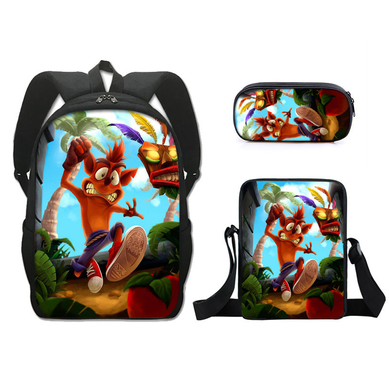 Crash Bandicoot Schoolbag Backpack Lunch Bag Pencil Case Set Gift for Kids Students