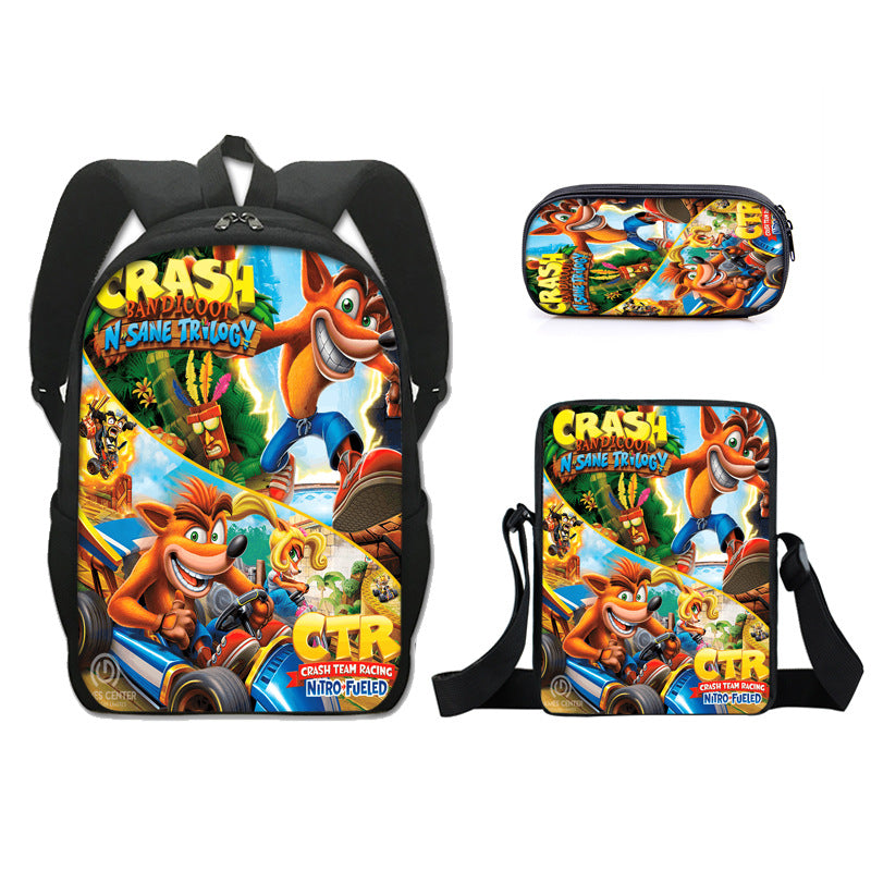 Crash Bandicoot Schoolbag Backpack Lunch Bag Pencil Case Set Gift for Kids Students