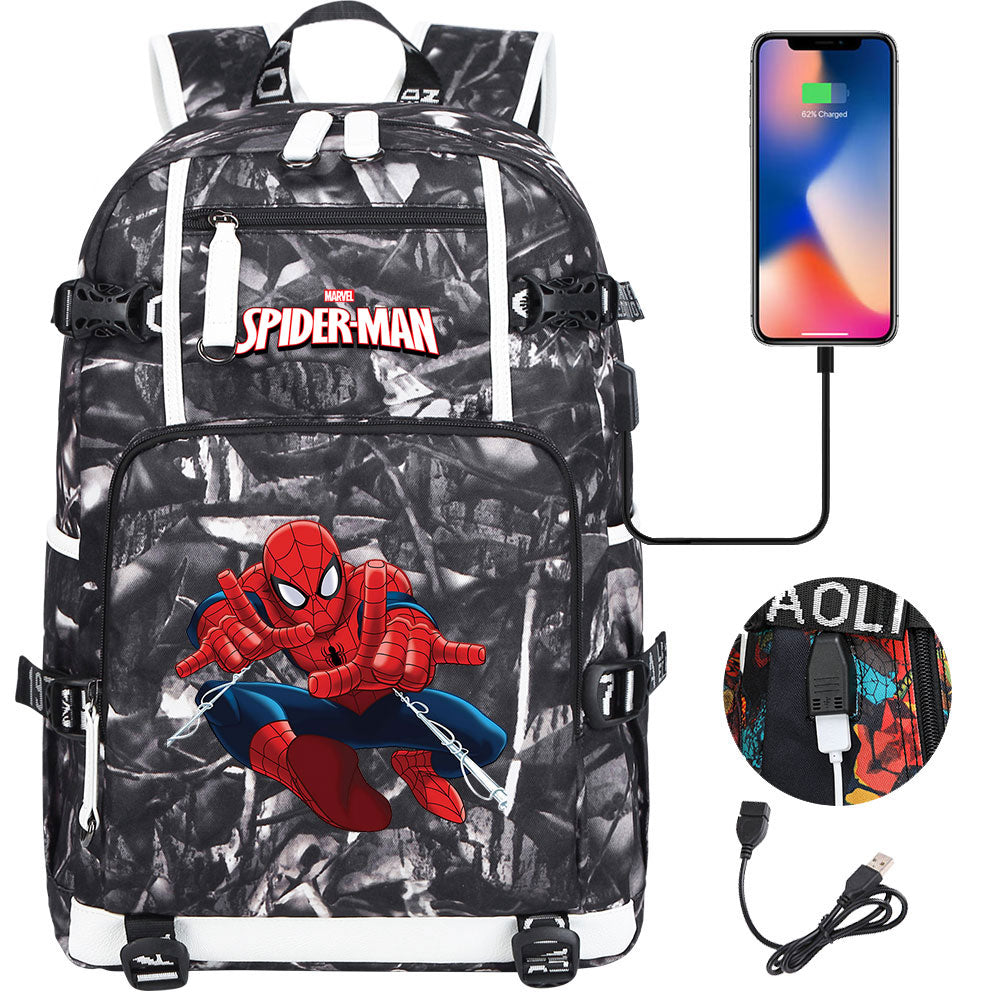 Spiderman Superhero Gwen Miles Morales  USB Charging Backpack School NoteBook Laptop Travel Bags