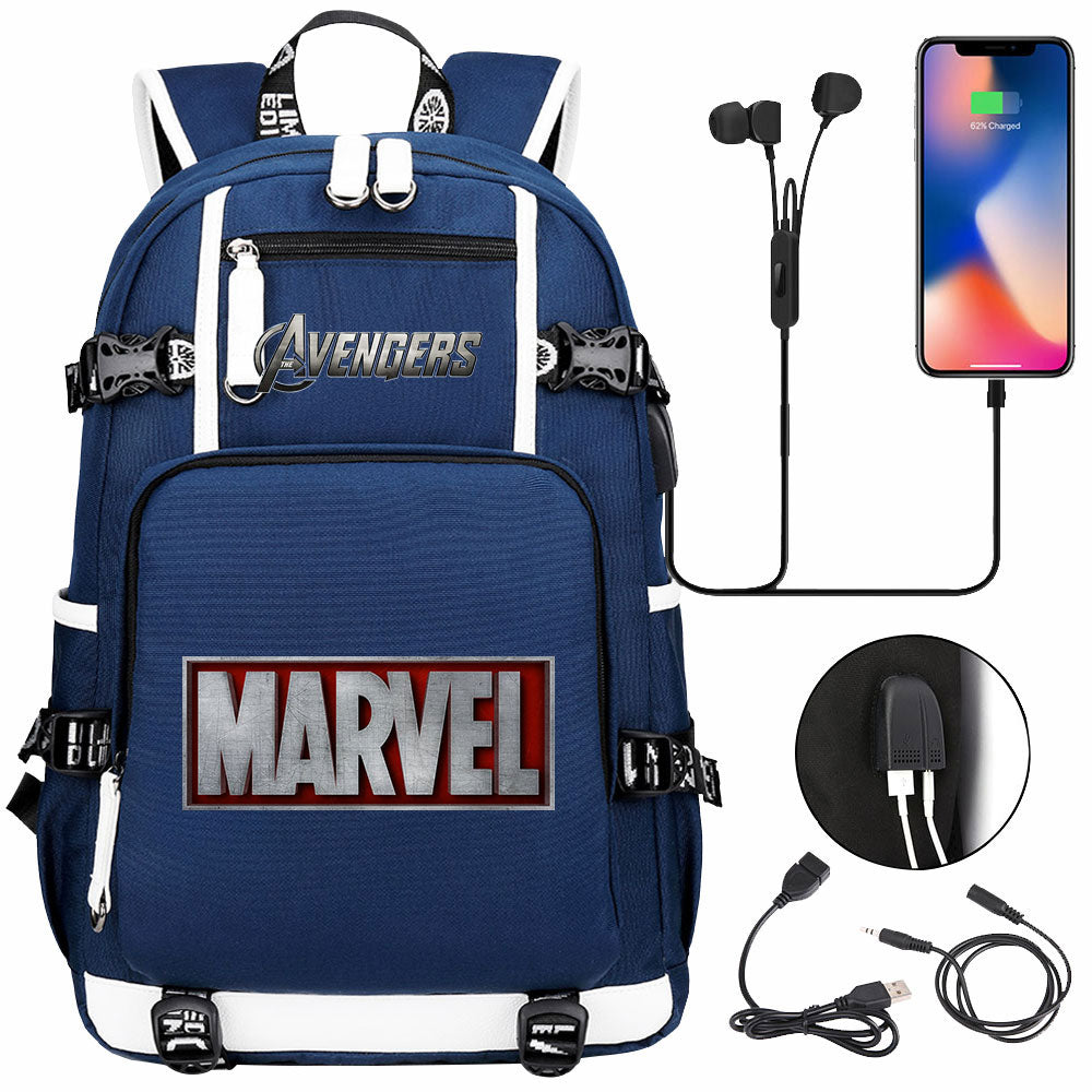 Avengers Superhero USB Charging Backpack School NoteBook Laptop Travel Bags
