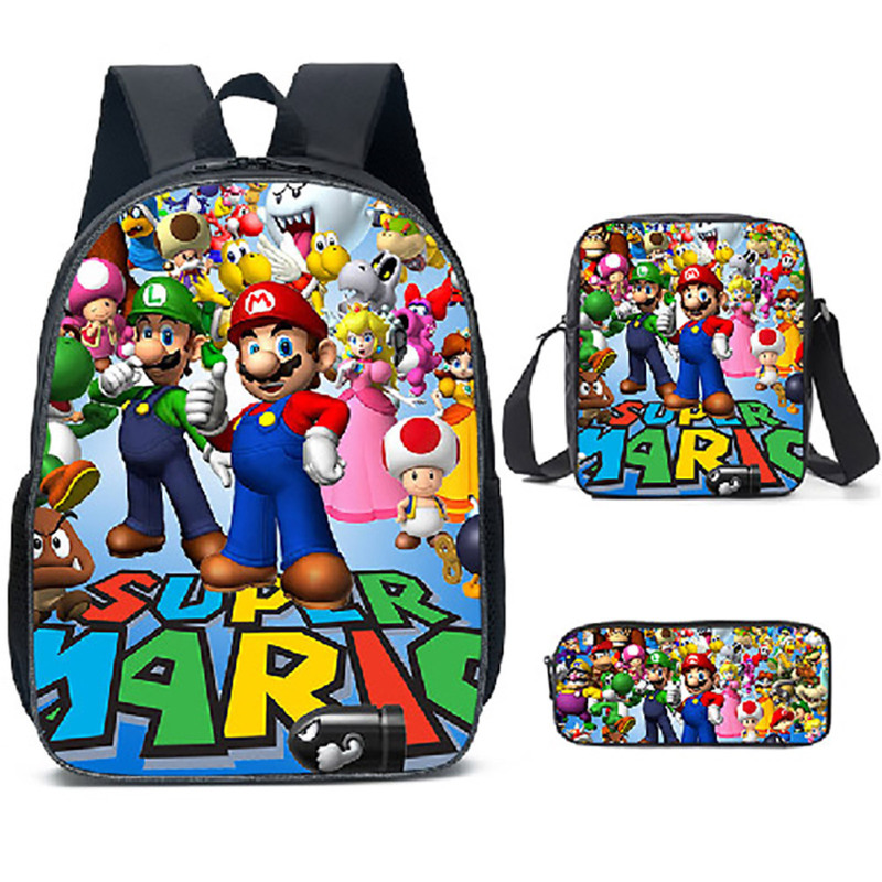 Super Mario Schoolbag Backpack Lunch Bag Pencil Case Set Gift for Kids Students