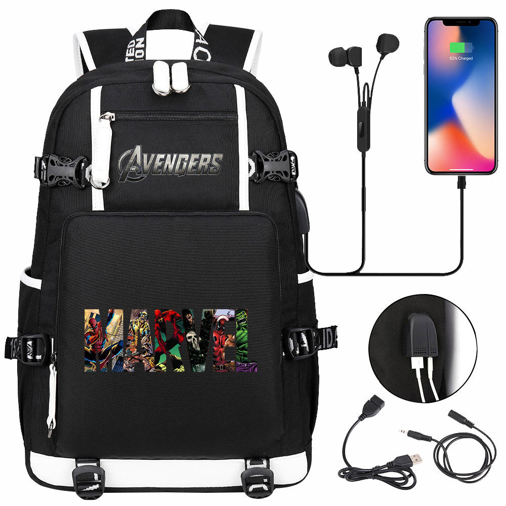 Avengers Superhero USB Charging Backpack School NoteBook Laptop Travel Bags