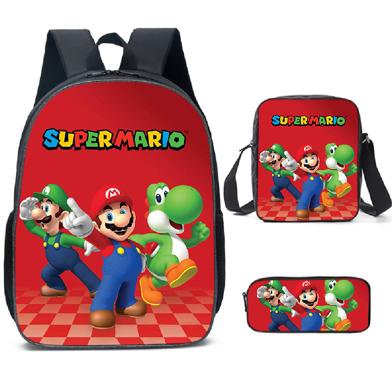 Super Mario Schoolbag Backpack Lunch Bag Pencil Case Set Gift for Kids Students