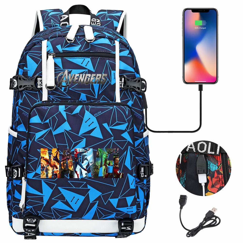 Avengers Superhero USB Charging Backpack School NoteBook Laptop Travel Bags