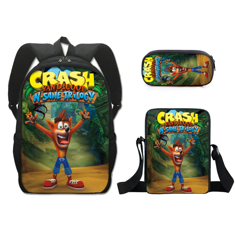 Crash Bandicoot Schoolbag Backpack Lunch Bag Pencil Case Set Gift for Kids Students