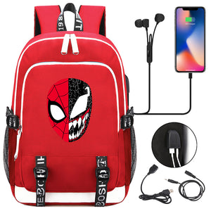 Spiderman Venom Superhero USB Charging Backpack School Note Book Laptop Travel Bags