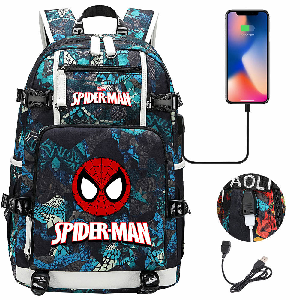 Spiderman Superhero Gwen Miles Morales  USB Charging Backpack School NoteBook Laptop Travel Bags