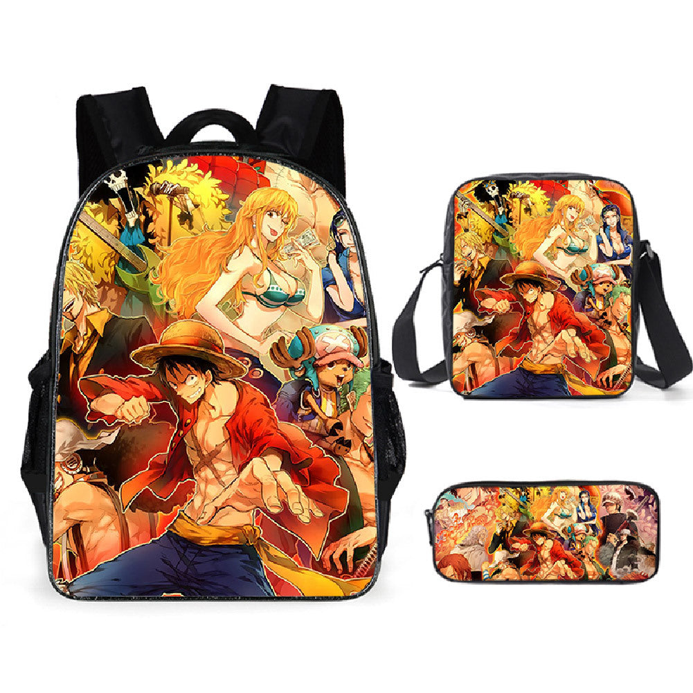 One Piece Monkey D. Luffy Schoolbag Backpack Lunch Bag Pencil Case Set Gift for Kids Students