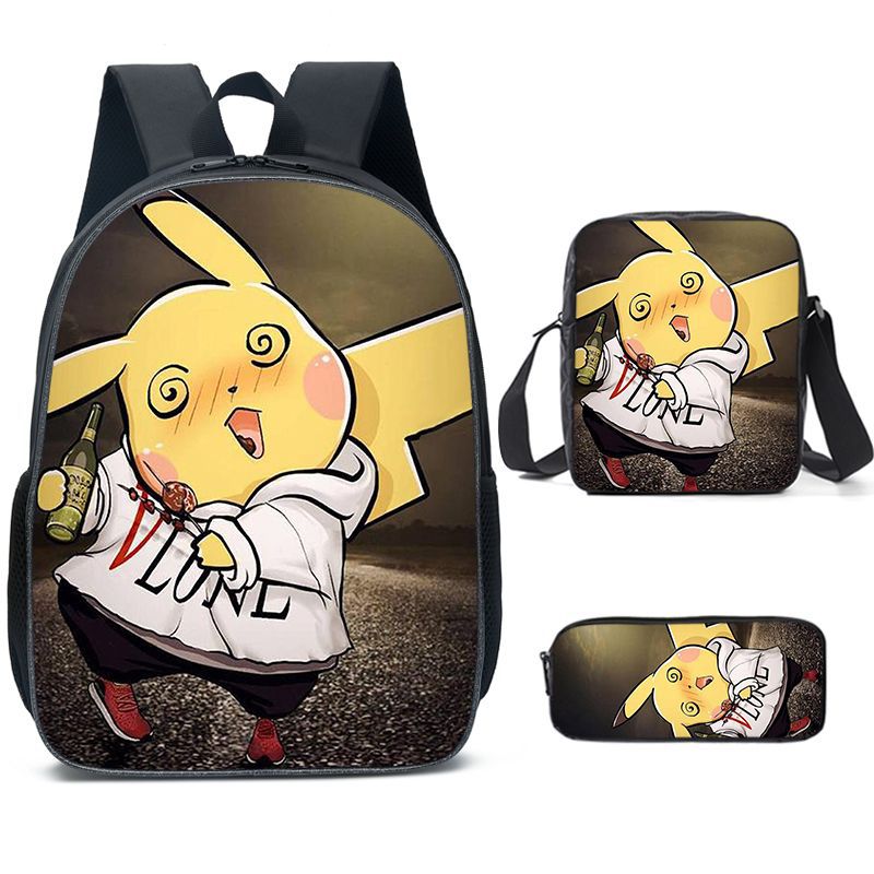 Pokemon Pikachu Schoolbag Backpack Lunch Bag Pencil Case Set Gift for Kids Students