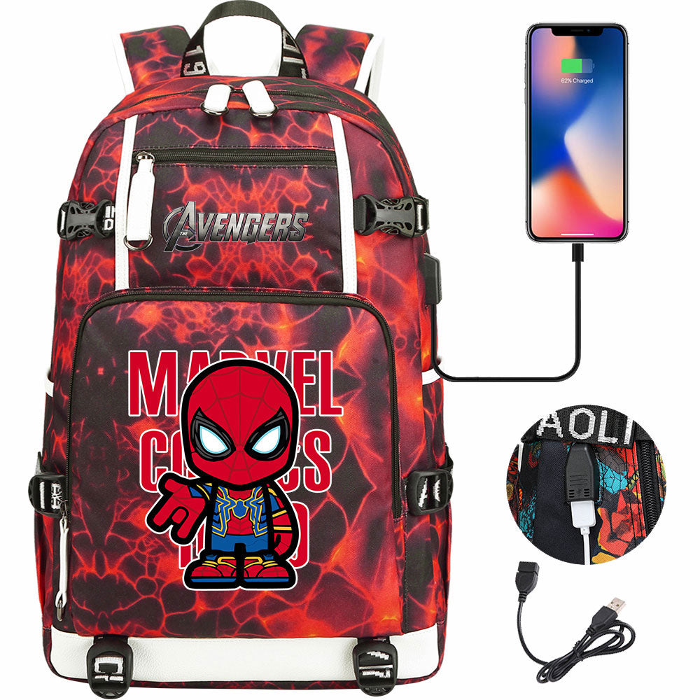 Avengers Superhero Iron Man Captain America Spiderman Hulk Thor Thanos USB Charging Backpack School NoteBook Laptop Travel Bags