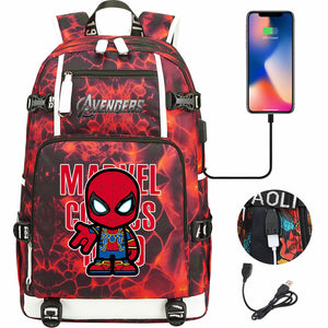 Avengers Superhero Iron Man Captain America Spiderman Hulk Thor Thanos USB Charging Backpack School NoteBook Laptop Travel Bags