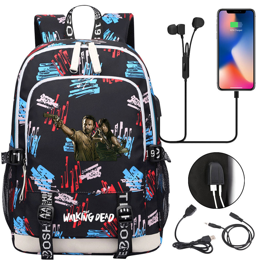 The Walking Dead USB Charging Backpack School Note Book Laptop Travel Bags