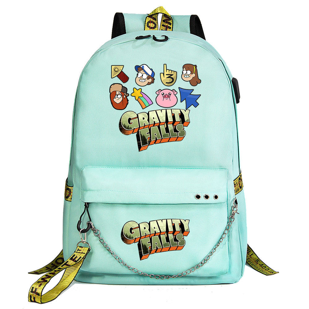 Gravity Falls USB Charging Backpack Shoolbag Notebook Bag Gifts for Kids Students