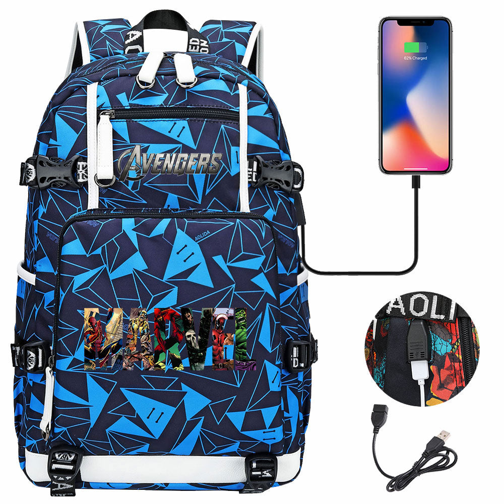 Avengers Superhero USB Charging Backpack School NoteBook Laptop Travel Bags