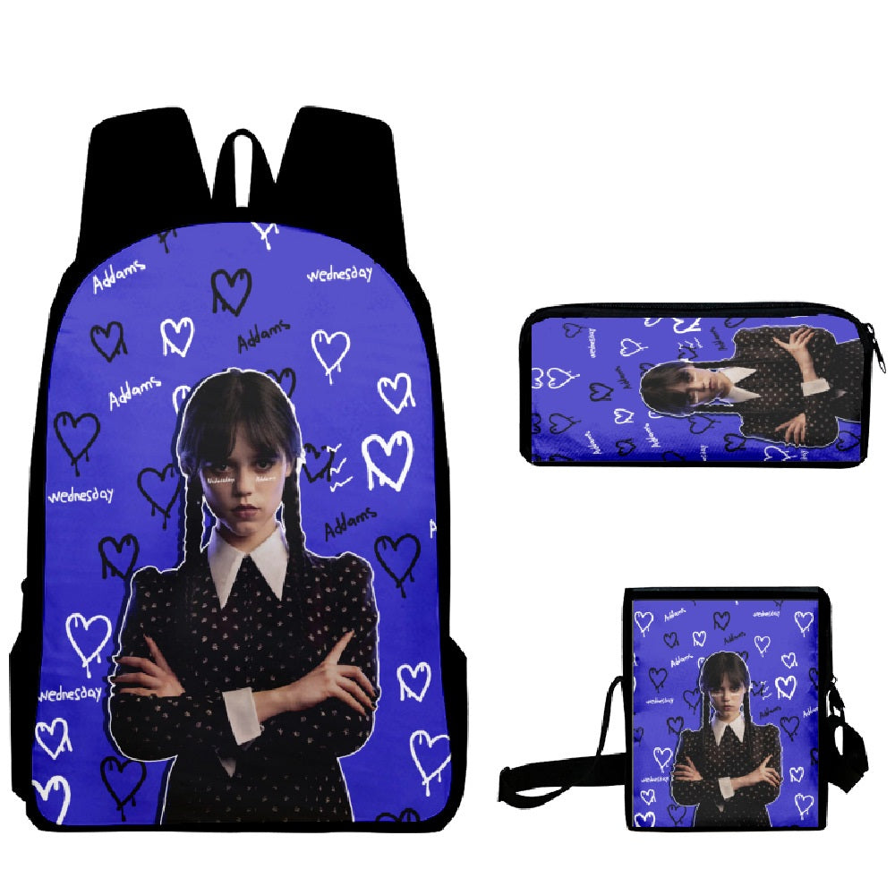 Wednesday Addams Schoolbag Backpack Lunch Bag Pencil Case 3pcs Set Gift for Kids Students