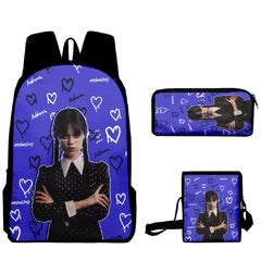 Wednesday Addams Schoolbag Backpack Lunch Bag Pencil Case 3pcs Set Gift for Kids Students