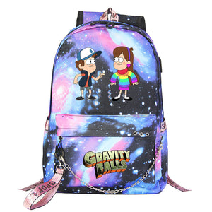 Gravity Falls USB Charging Backpack Shoolbag Notebook Bag Gifts for Kids Students
