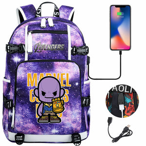 Avengers Superhero Iron Man Captain America Spiderman Hulk Thor Thanos USB Charging Backpack School NoteBook Laptop Travel Bags