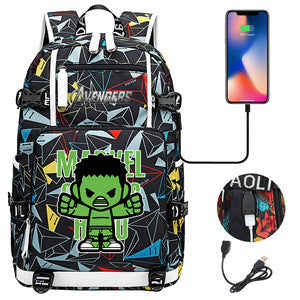 Avengers Superhero Iron Man Captain America Spiderman Hulk Thor Thanos USB Charging Backpack School NoteBook Laptop Travel Bags