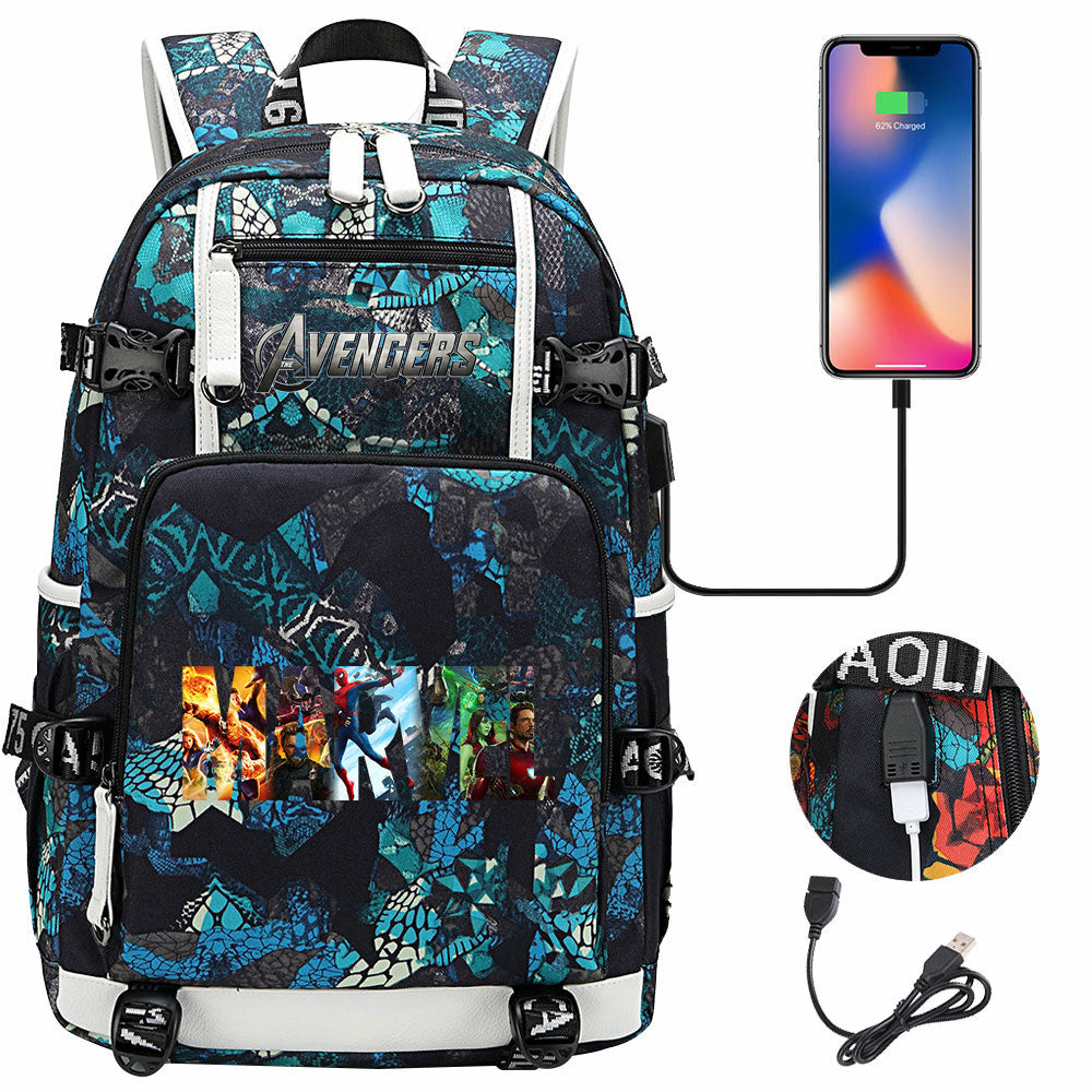 Avengers Superhero USB Charging Backpack School NoteBook Laptop Travel Bags