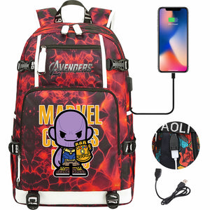 Avengers Superhero Iron Man Captain America Spiderman Hulk Thor Thanos USB Charging Backpack School NoteBook Laptop Travel Bags