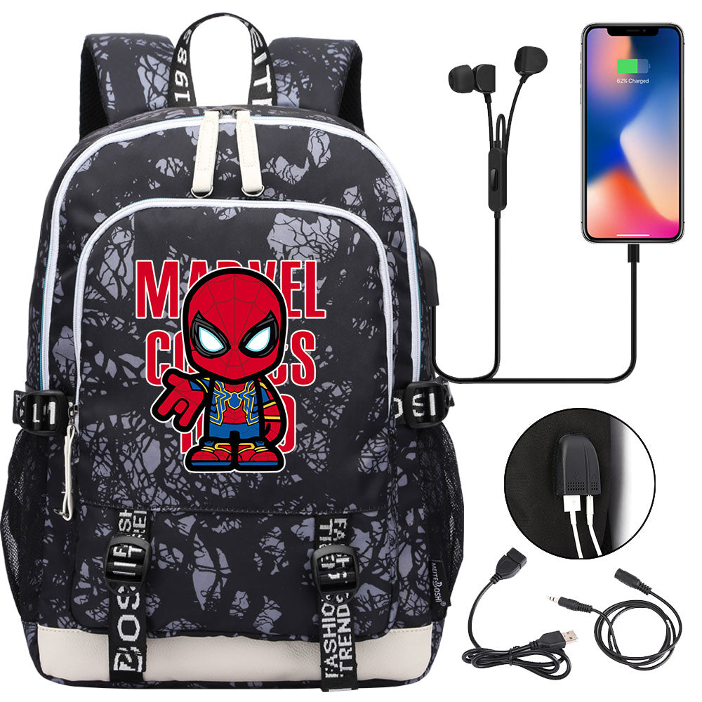Spiderman Superhero USB Charging Backpack School Note Book Laptop Travel Bags