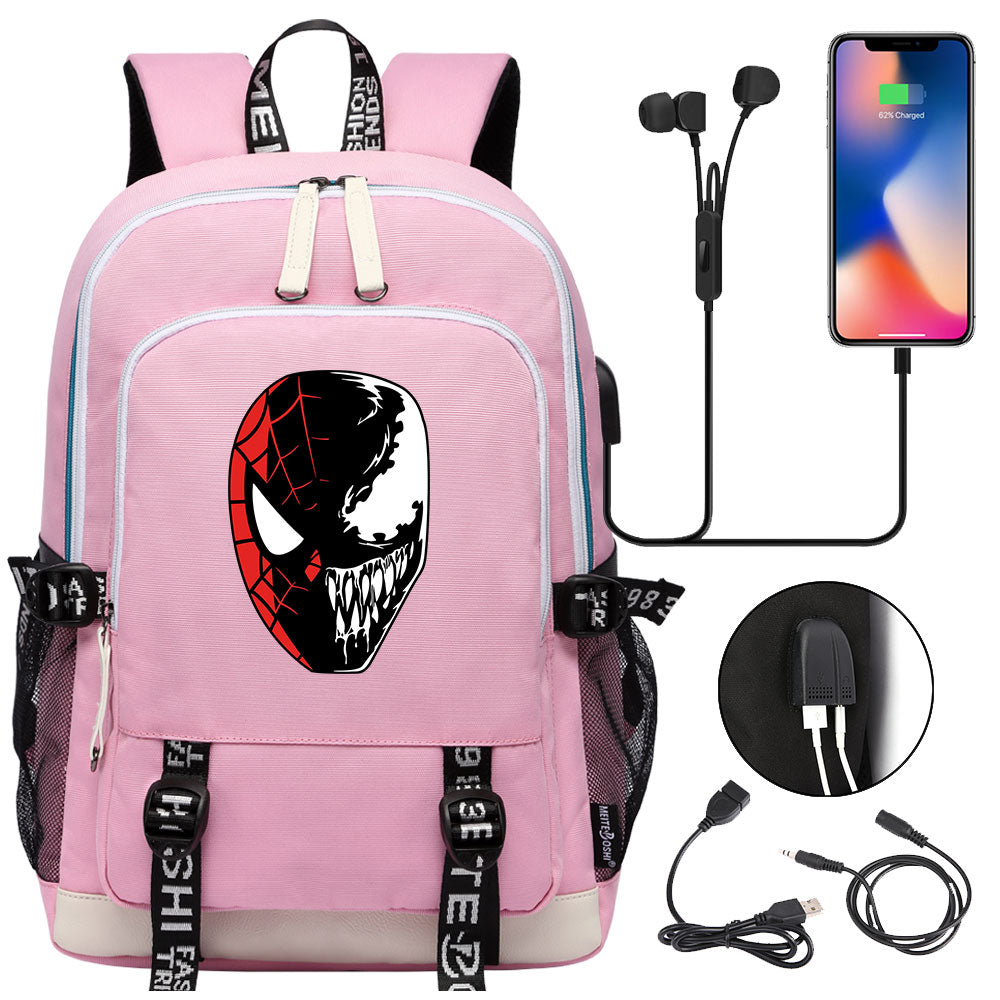 Spiderman Venom Superhero USB Charging Backpack School Note Book Laptop Travel Bags
